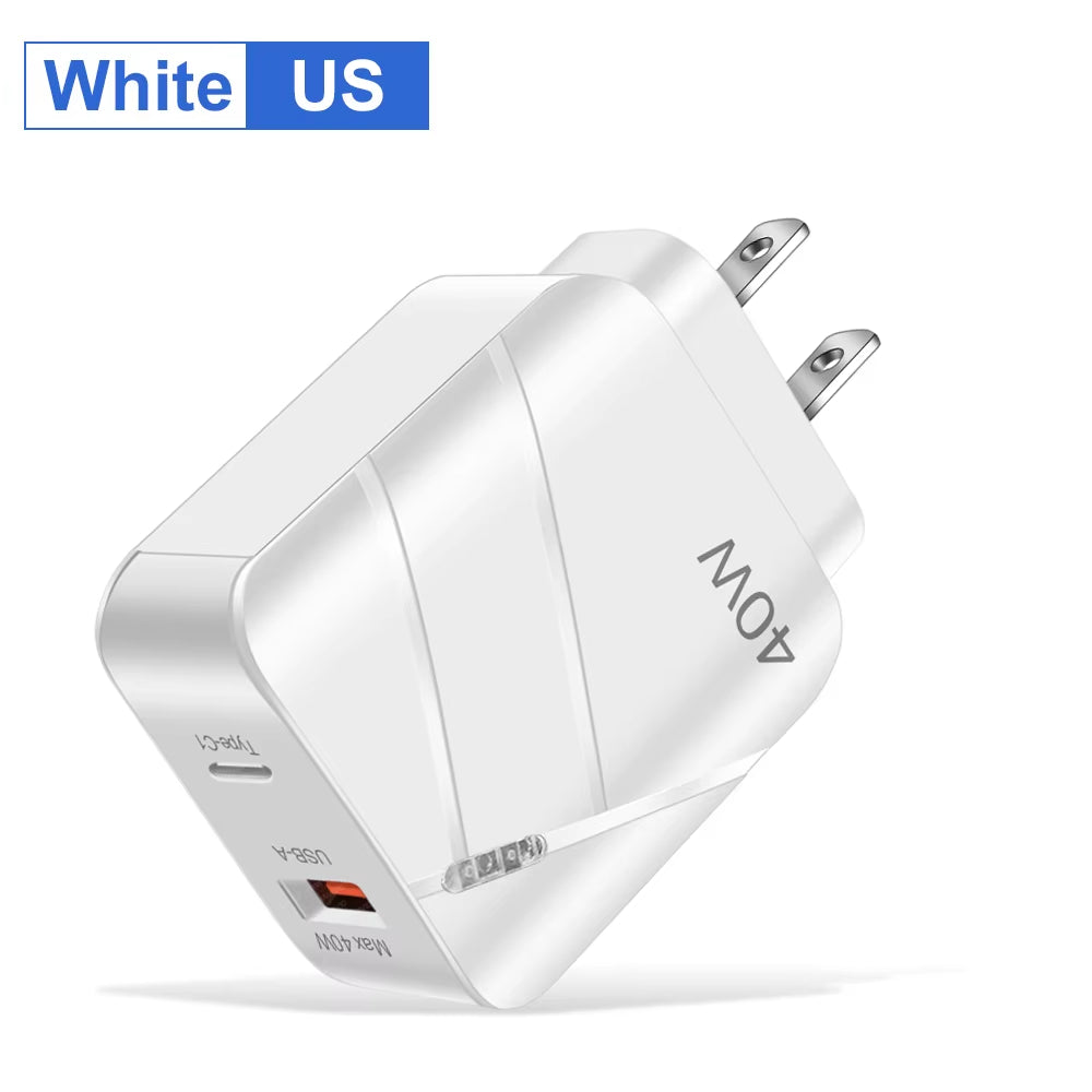 40W PD USB C Fast Charger - Quick Charge QC 3.0 Wall Adapter for iPhone 14, 13, Samsung, Xiaomi
