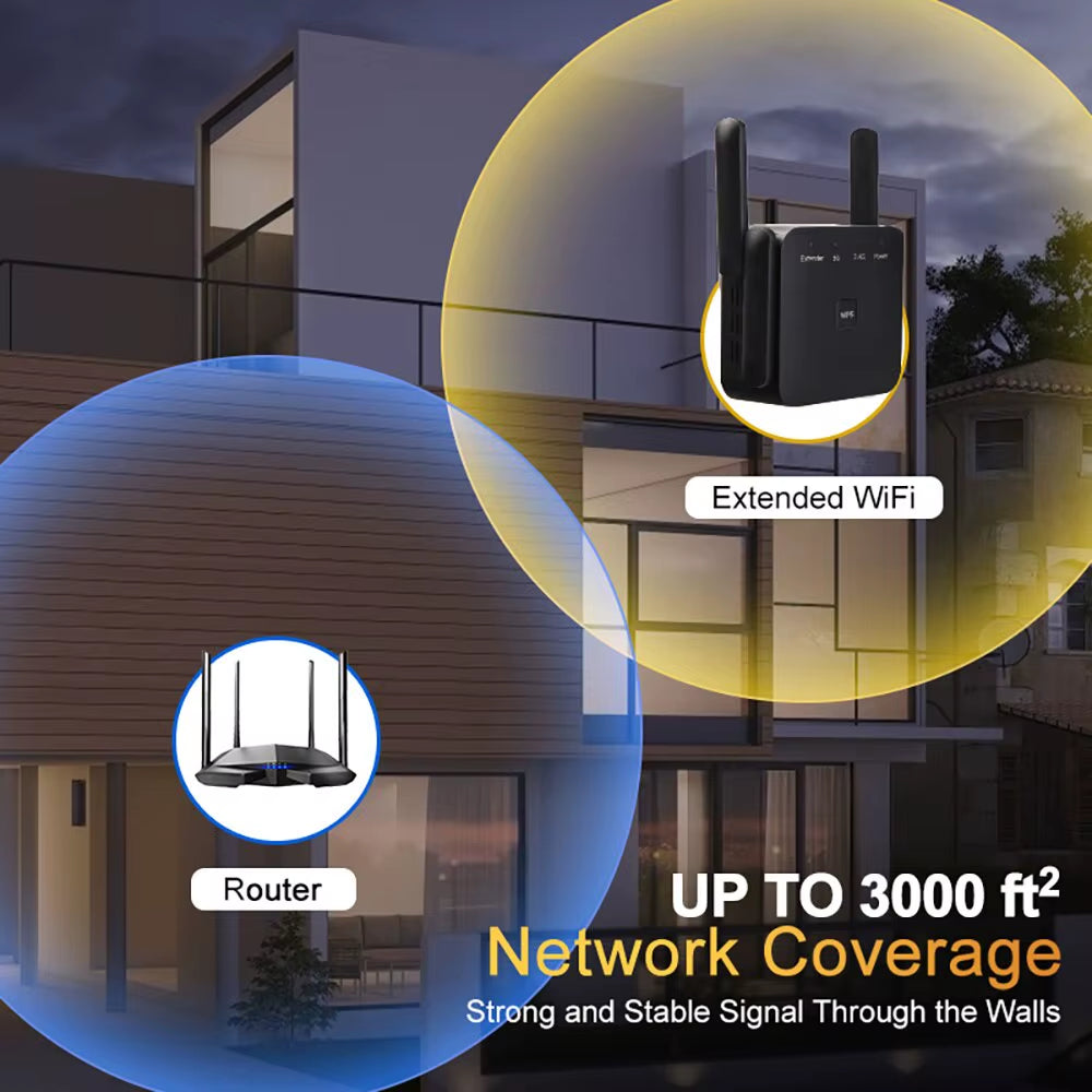 Boost Your Home Network with the High-Speed 5GHz AC1200 WiFi Repeater & Extender - Enjoy 1200Mbps Long Range Signal Amplifier!