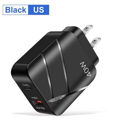 40W PD USB C Fast Charger - Quick Charge QC 3.0 Wall Adapter for iPhone 14, 13, Samsung, Xiaomi