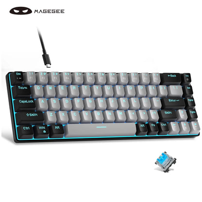Magegee Portable 60% Mechanical Gaming Keyboard, Mk-Box LED White Backlit Compact 68 Keys Mini Wired Office Keyboard with Red Switch for Windows Laptop PC Mac - Grey