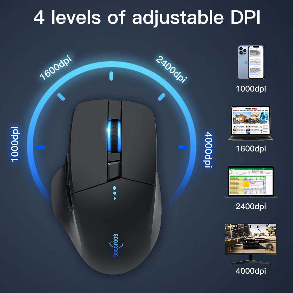 High-Precision Bluetooth Wireless Gaming Mouse - 4000 DPI Optical Sensor, 6 Silent Buttons for Macbook, Tablet, Laptop, and PC