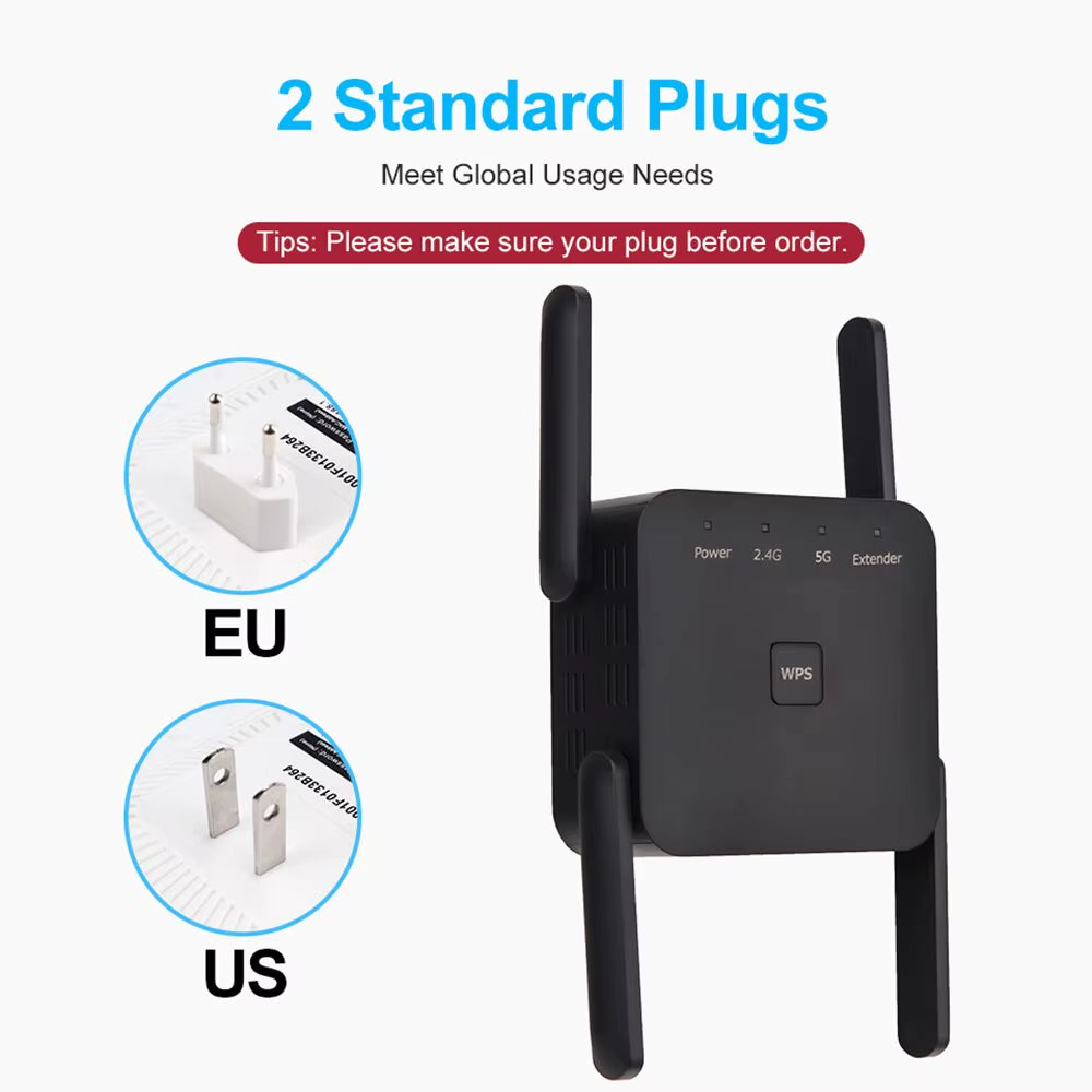 Boost Your Home Network with the High-Speed 5GHz AC1200 WiFi Repeater & Extender - Enjoy 1200Mbps Long Range Signal Amplifier!