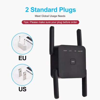 Boost Your Home Network with the High-Speed 5GHz AC1200 WiFi Repeater & Extender - Enjoy 1200Mbps Long Range Signal Amplifier!