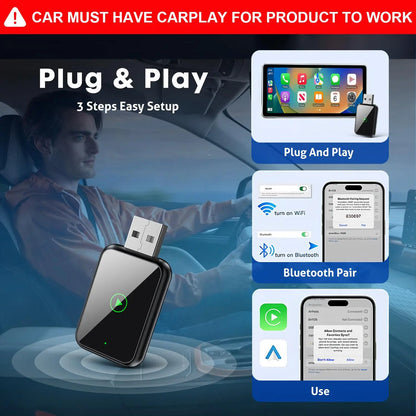 Wired Carplay Adapter for Chevrolet, Ford, Toyota,Adapter 2-In-1: Plug-And-Play USB Car Connector,For Both Apple and Android,Converts Wired to Wireless,Multifunctional Car Bluetooth Connection Box