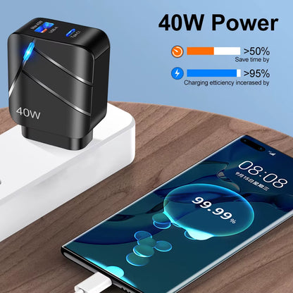 40W PD USB C Fast Charger - Quick Charge QC 3.0 Wall Adapter for iPhone 14, 13, Samsung, Xiaomi