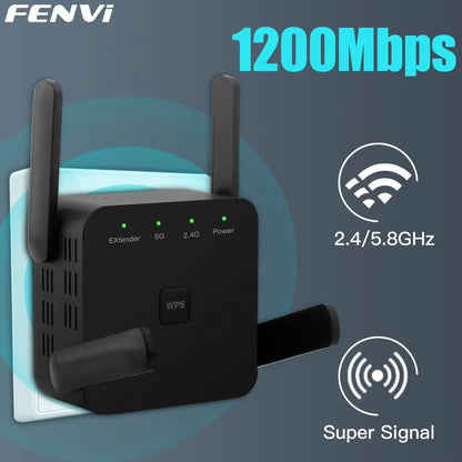 Boost Your Home Network with the High-Speed 5GHz AC1200 WiFi Repeater & Extender - Enjoy 1200Mbps Long Range Signal Amplifier!