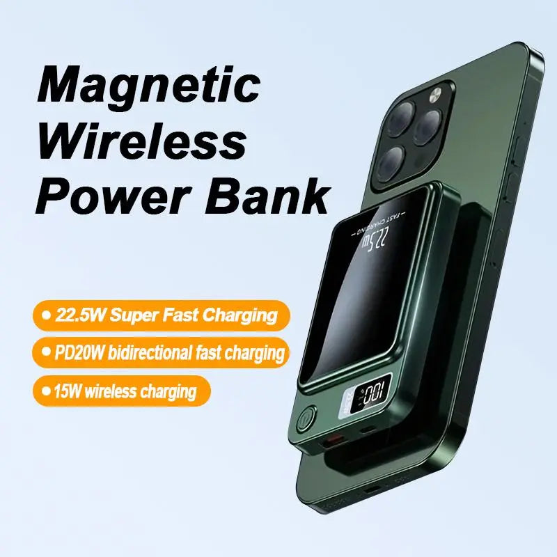5000Mah Magnetic Wireless Power Bank, Portable LED Digital Display Fast Charging Power Bank for Iphone & Android, Mobile Charger for Outdoor Travel