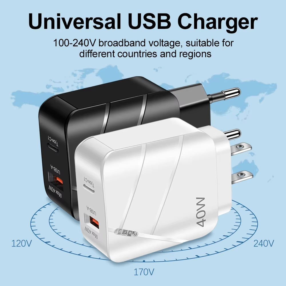 40W PD USB C Fast Charger - Quick Charge QC 3.0 Wall Adapter for iPhone 14, 13, Samsung, Xiaomi