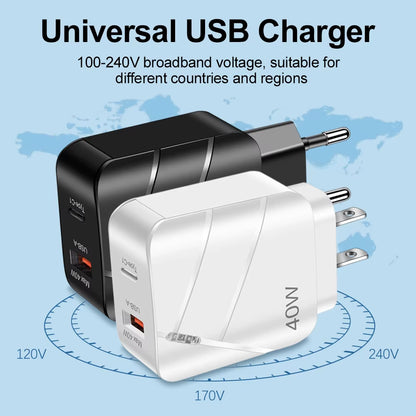 40W PD USB C Fast Charger - Quick Charge QC 3.0 Wall Adapter for iPhone 14, 13, Samsung, Xiaomi