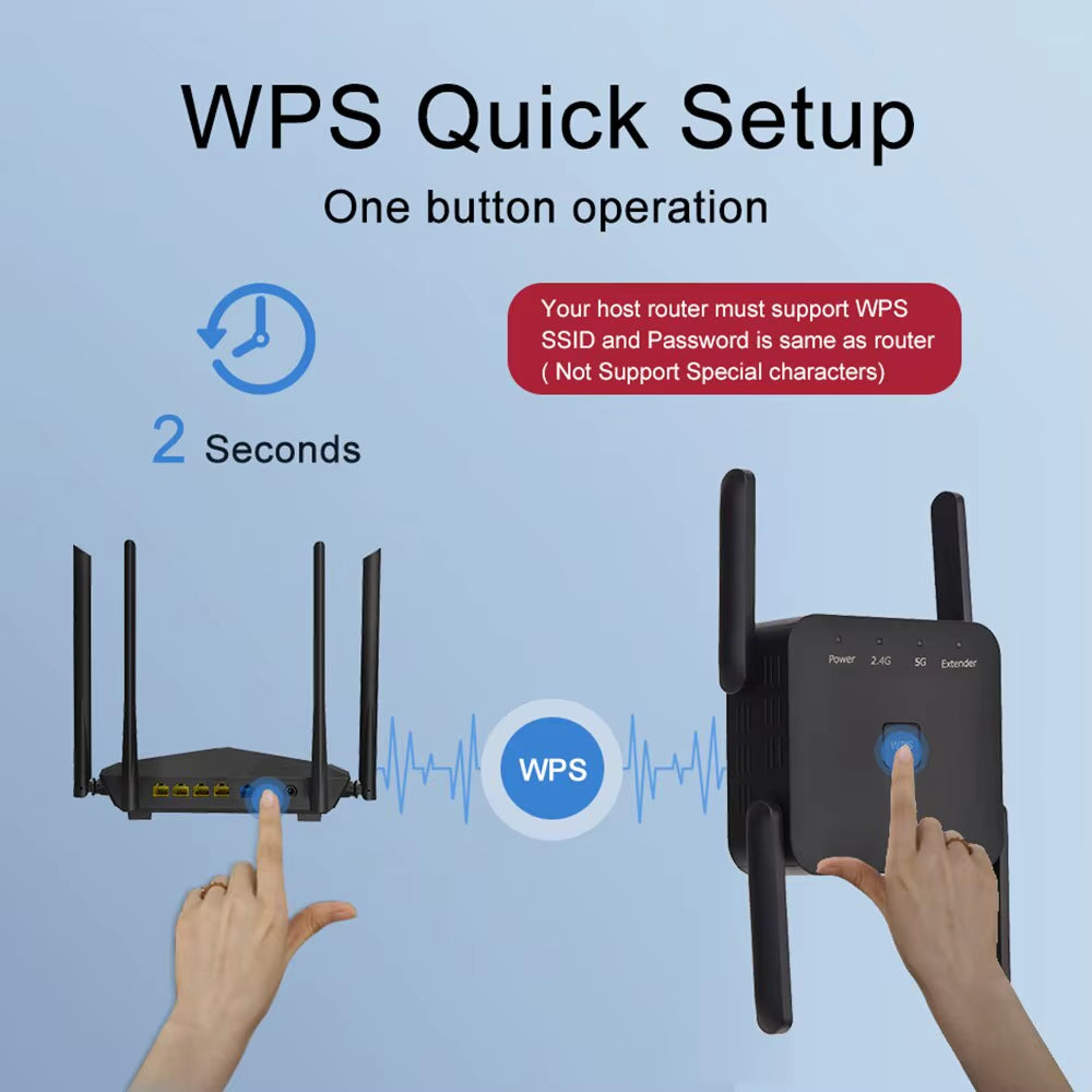Boost Your Home Network with the High-Speed 5GHz AC1200 WiFi Repeater & Extender - Enjoy 1200Mbps Long Range Signal Amplifier!