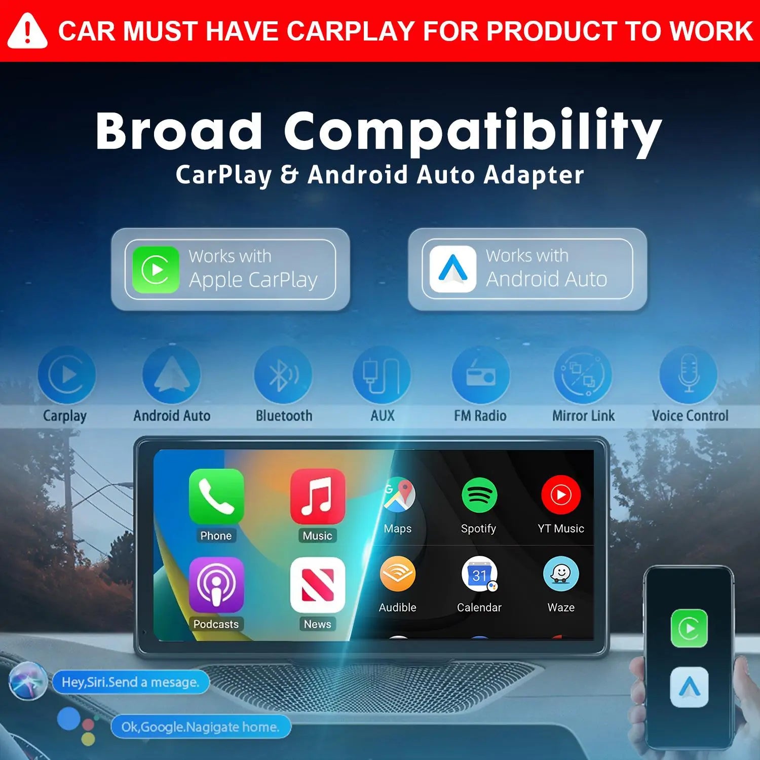 Wired Carplay Adapter for Chevrolet, Ford, Toyota,Adapter 2-In-1: Plug-And-Play USB Car Connector,For Both Apple and Android,Converts Wired to Wireless,Multifunctional Car Bluetooth Connection Box